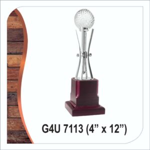 Crystal Pillar Golf Trophy Metal and Wooden