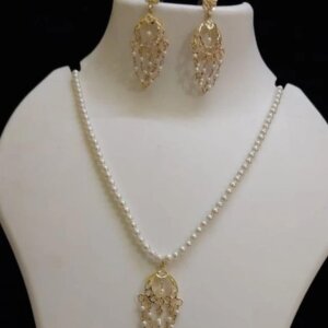 Elegant Small Chandbali Pendant Set – 22K Gold Plated | Semi-Precious Pearls | Hyderabad Jeweller