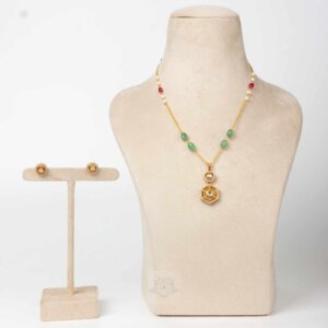 Gold Plated Silver Necklace Set with Earrings – 17g | Hexa Pendant Design | Shri Mangal Product (OEM)