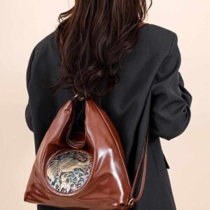 Imported Elephant Patched Vintage Tote Bag Cum Backpack – Premium Leather Finish (14 x 15 Inches)